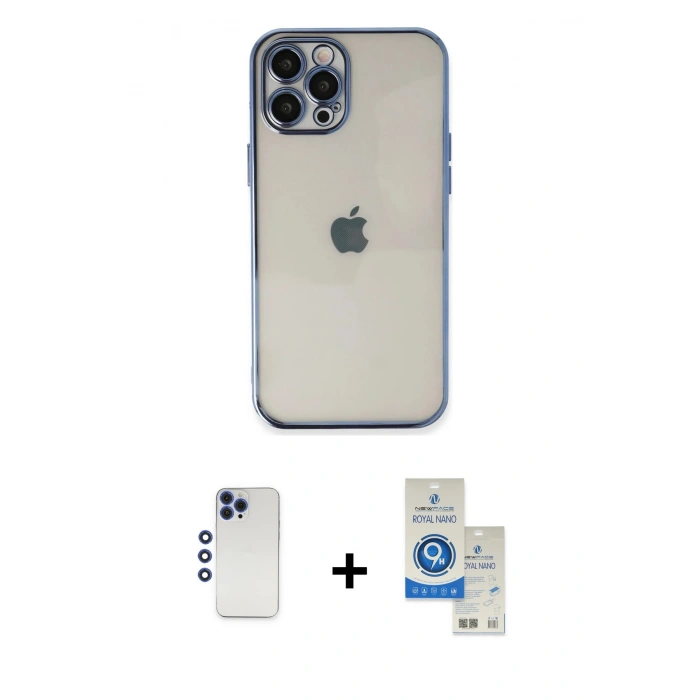 MARSİLYAN™- iPhone 12 Pro Max Kılıf Vadi Minimal - Şeffaf Royal Nano Ekran Koruyucu + Shine Kamera Lens - LT
