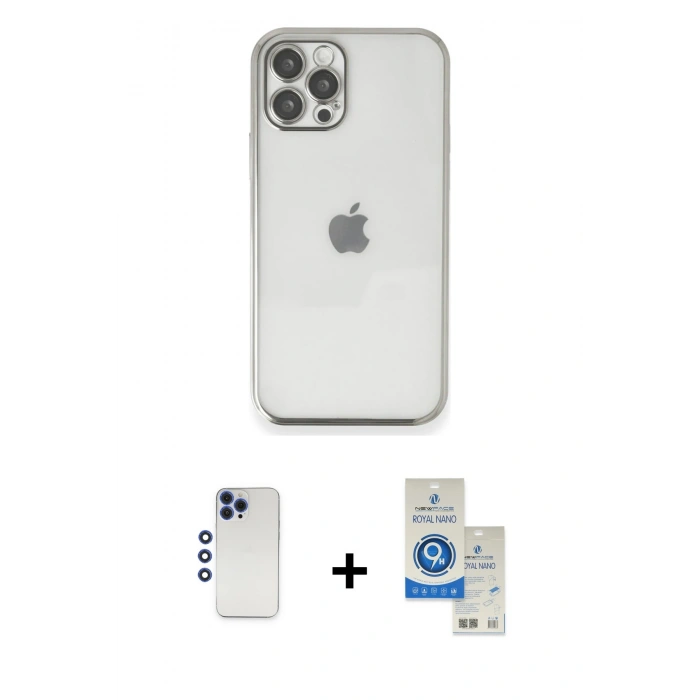 MARSİLYAN™- iPhone 12 Pro Max Kılıf Vadi Minimal - Şeffaf Royal Nano Ekran Koruyucu + Shine Kamera Lens - LT