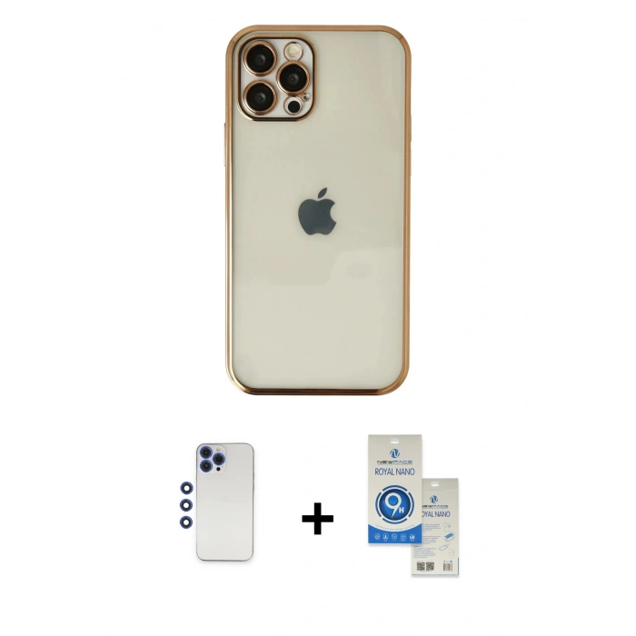 MARSİLYAN™- iPhone 12 Pro Max Kılıf Vadi Minimal - Şeffaf Royal Nano Ekran Koruyucu + Shine Kamera Lens - LT