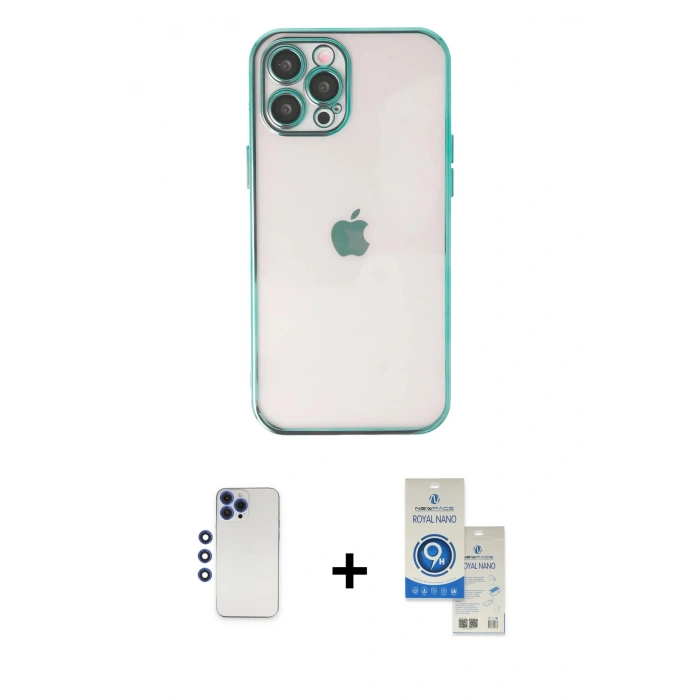 MARSİLYAN™- iPhone 12 Pro Max Kılıf Vadi Minimal - Şeffaf Royal Nano Ekran Koruyucu + Shine Kamera Lens - LT