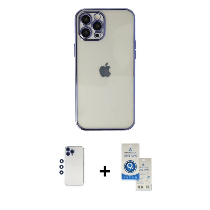MARSİLYAN™- iPhone 12 Pro Max Kılıf Vadi Minimal - Şeffaf Royal Nano Ekran Koruyucu + Shine Kamera Lens - LT
