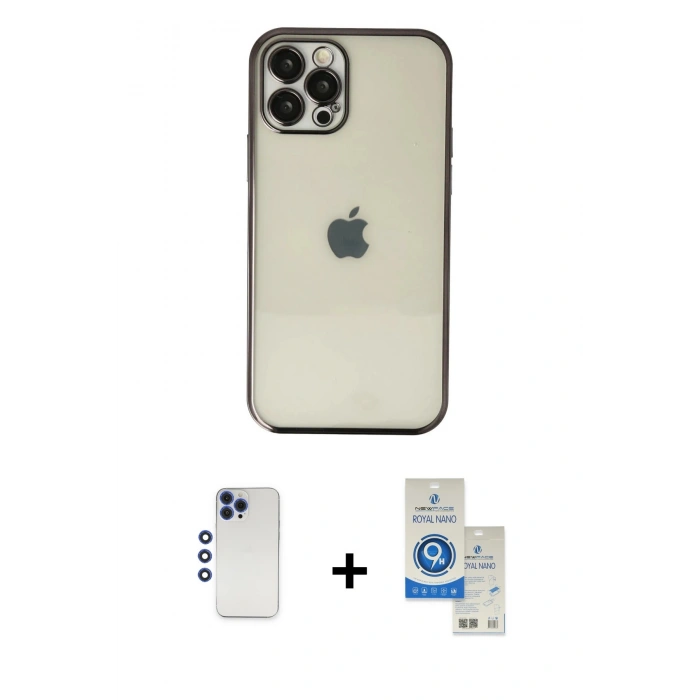 MARSİLYAN™- iPhone 12 Pro Max Kılıf Vadi Minimal - Şeffaf Royal Nano Ekran Koruyucu + Shine Kamera Lens - LT