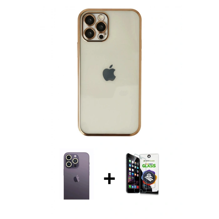 MARSİLYAN™- iPhone 12 Pro Max Kılıf Vadi Minimal - Şeffaf Temperli Cam Ekran Koruyucu + Neon Fosforlu Kamera Lens - BZ