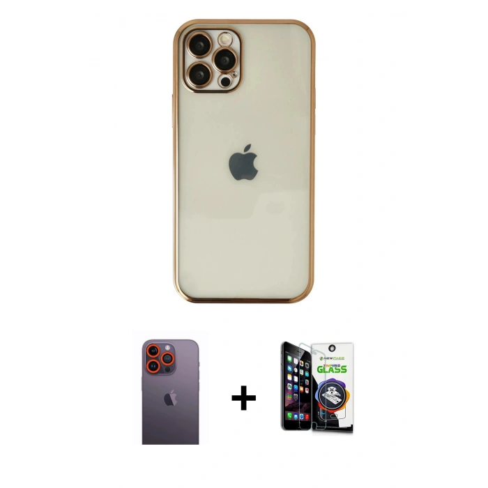 MARSİLYAN™- iPhone 12 Pro Max Kılıf Vadi Minimal - Şeffaf Temperli Cam Ekran Koruyucu + Neon Fosforlu Kamera Lens - TU