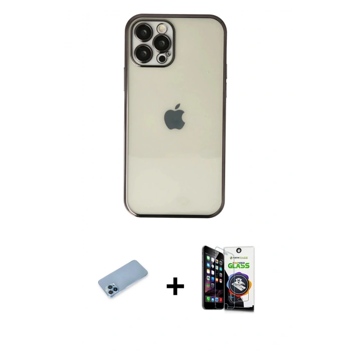 MARSİLYAN™- iPhone 12 Pro Max Kılıf Vadi Minimal - Şeffaf Temperli Cam Ekran Koruyucu + Shine Kamera Lens Koruma Cam - MI
