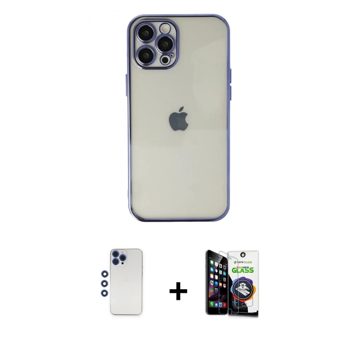 MARSİLYAN™- iPhone 12 Pro Max Kılıf Vadi Minimal - Şeffaf Temperli Cam Ekran Koruyucu + Shine Kamera Lens - LT