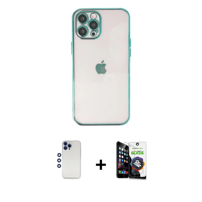MARSİLYAN™- iPhone 12 Pro Max Kılıf Vadi Minimal - Şeffaf Temperli Cam Ekran Koruyucu + Shine Kamera Lens - LT