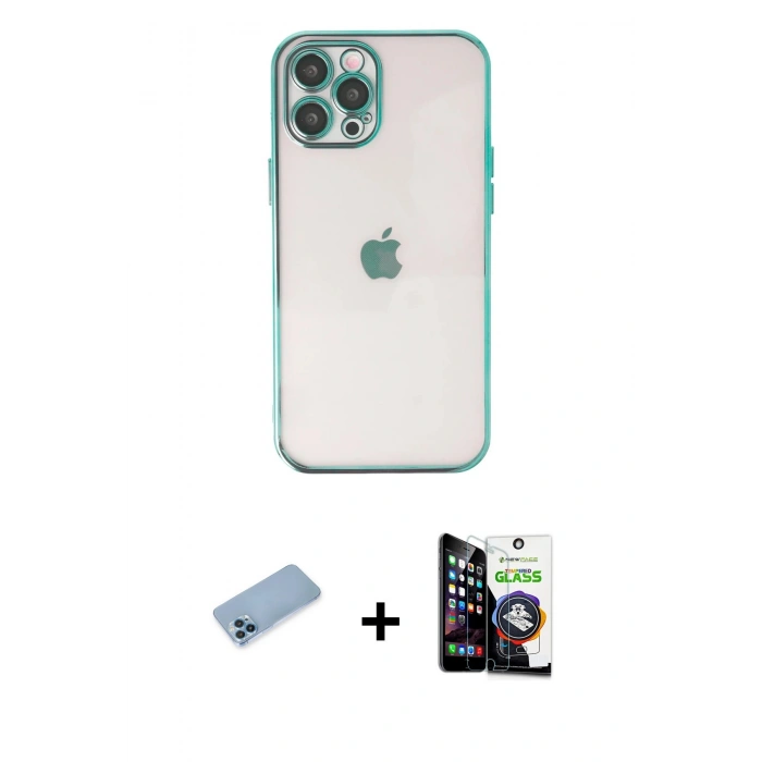 MARSİLYAN™- iPhone 12 Pro Max Kılıf Vadi Minimal - Şeffaf Temperli Cam Ekran Koruyucu + Shine Kamera Lens Koruma Cam - MI