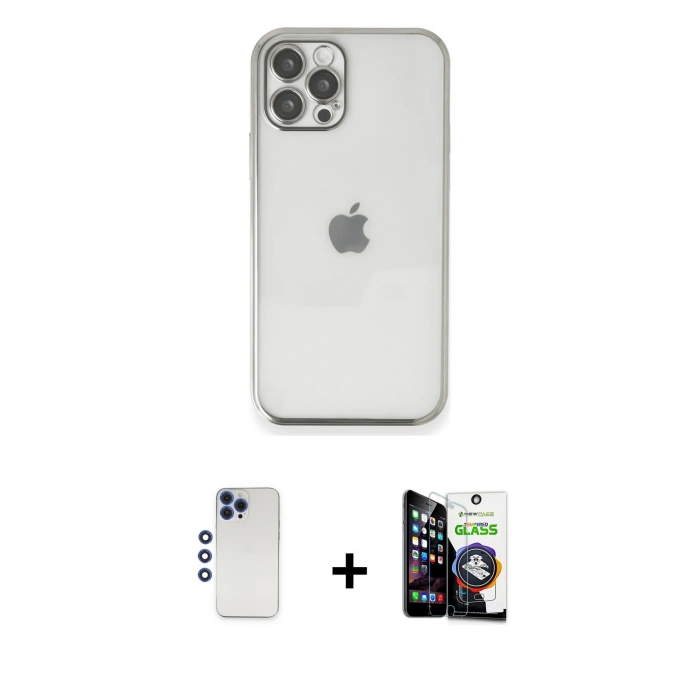 MARSİLYAN™- iPhone 12 Pro Max Kılıf Vadi Minimal - Şeffaf Temperli Cam Ekran Koruyucu + Shine Kamera Lens - LT