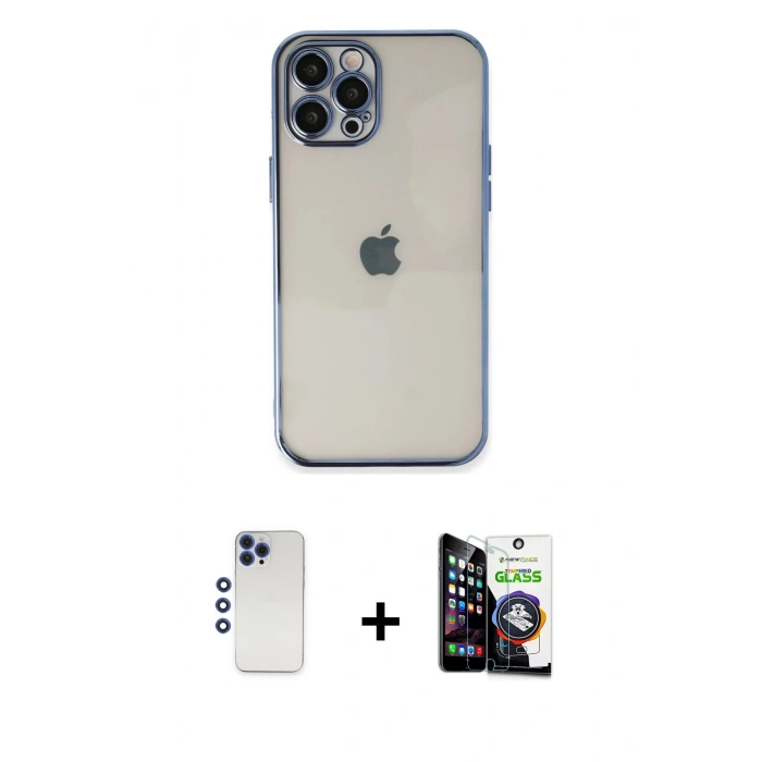 MARSİLYAN™- iPhone 12 Pro Max Kılıf Vadi Minimal - Şeffaf Temperli Cam Ekran Koruyucu + Shine Kamera Lens - LT