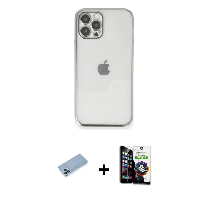 MARSİLYAN™- iPhone 12 Pro Max Kılıf Vadi Minimal - Şeffaf Temperli Cam Ekran Koruyucu + Shine Kamera Lens Koruma Cam - MI