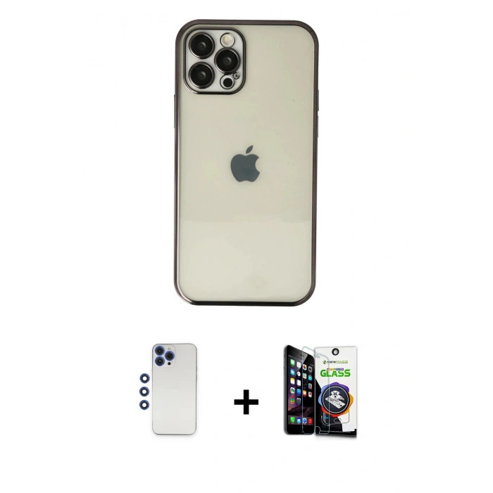 MARSİLYAN™- iPhone 12 Pro Max Kılıf Vadi Minimal - Şeffaf Temperli Cam Ekran Koruyucu + Shine Kamera Lens - LT