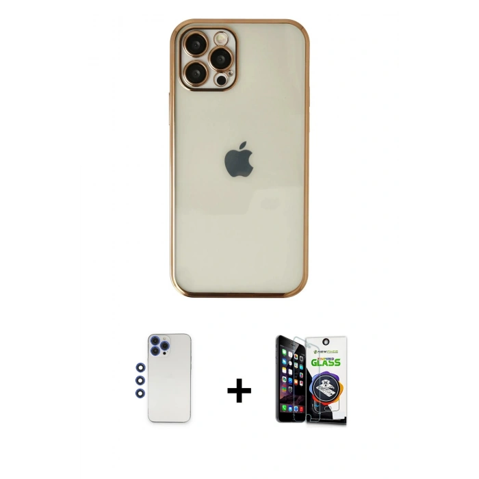 MARSİLYAN™- iPhone 12 Pro Max Kılıf Vadi Minimal - Şeffaf Temperli Cam Ekran Koruyucu + Shine Kamera Lens - LT