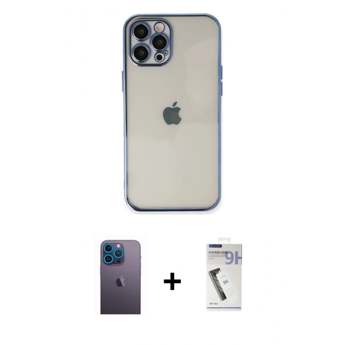 MARSİLYAN™- iPhone 12 Pro Max Kılıf Vadi Minimal - Şeffaf Uv Polymer Nano Ekran Koruyucu + Neon Fosforlu Kamera Lens - MI
