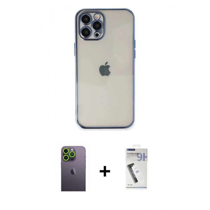 MARSİLYAN™- iPhone 12 Pro Max Kılıf Vadi Minimal - Şeffaf Uv Polymer Nano Ekran Koruyucu + Neon Fosforlu Kamera Lens - YL