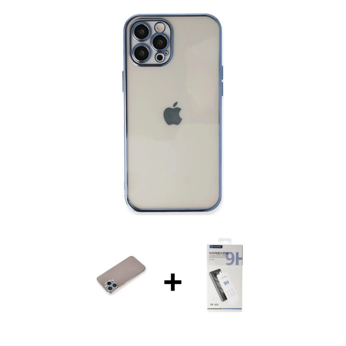 MARSİLYAN™- iPhone 12 Pro Max Kılıf Vadi Minimal - Şeffaf Uv Polymer Nano Ekran Koruyucu + Shine Kamera Lens Koruma Cam - SABE