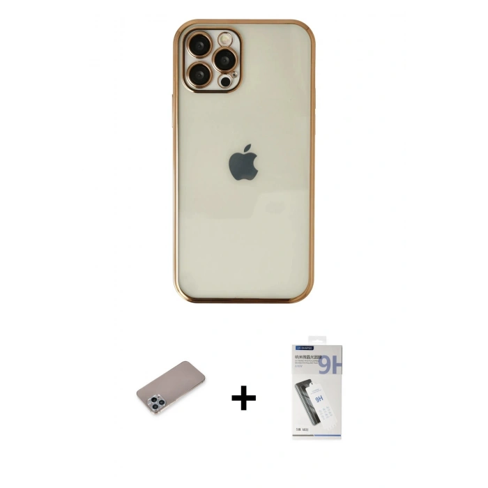 MARSİLYAN™- iPhone 12 Pro Max Kılıf Vadi Minimal - Şeffaf Uv Polymer Nano Ekran Koruyucu + Shine Kamera Lens Koruma Cam - SABE