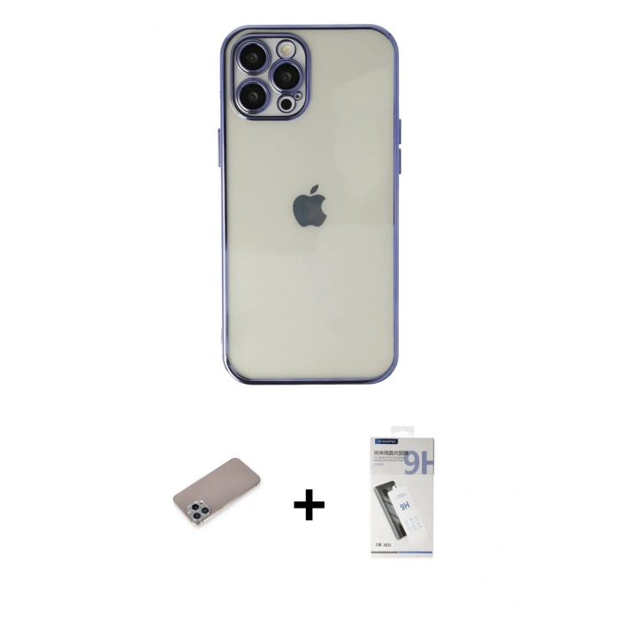 MARSİLYAN™- iPhone 12 Pro Max Kılıf Vadi Minimal - Şeffaf Uv Polymer Nano Ekran Koruyucu + Shine Kamera Lens Koruma Cam - SABE