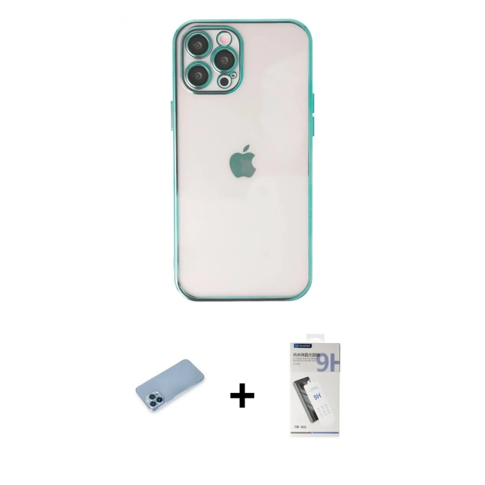 MARSİLYAN™- iPhone 12 Pro Max Kılıf Vadi Minimal - Şeffaf Uv Polymer Nano Ekran Koruyucu + Shine Kamera Lens Koruma Cam - MI