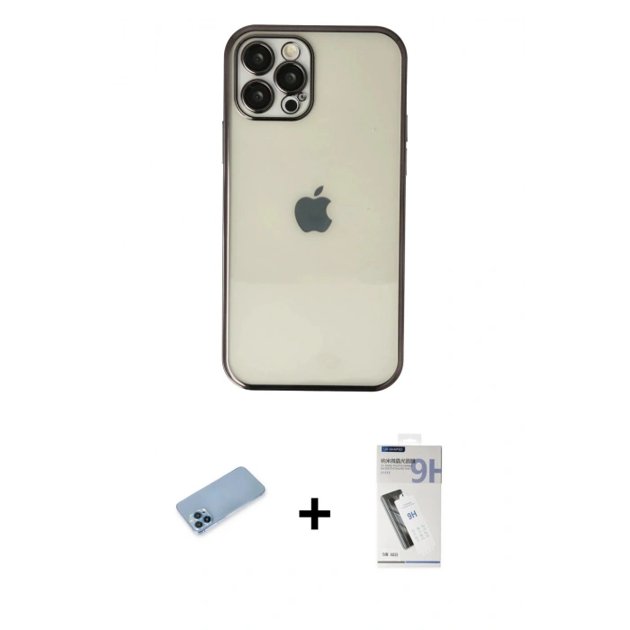 MARSİLYAN™- iPhone 12 Pro Max Kılıf Vadi Minimal - Şeffaf Uv Polymer Nano Ekran Koruyucu + Shine Kamera Lens Koruma Cam - MI