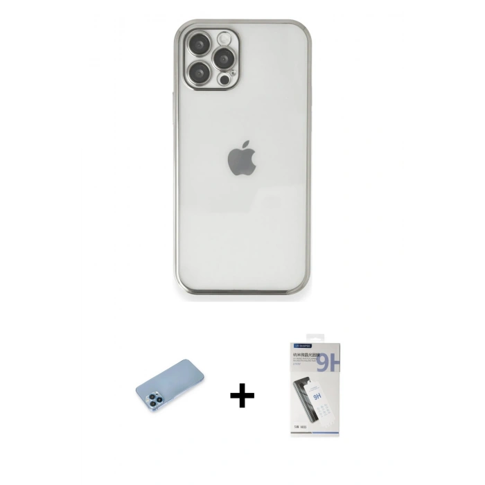MARSİLYAN™- iPhone 12 Pro Max Kılıf Vadi Minimal - Şeffaf Uv Polymer Nano Ekran Koruyucu + Shine Kamera Lens Koruma Cam - MI