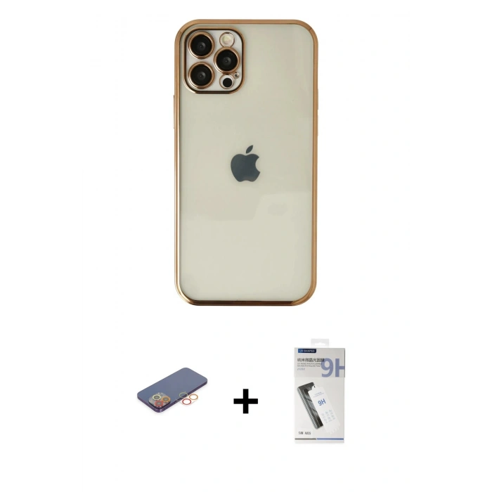 MARSİLYAN™- iPhone 12 Pro Max Kılıf Vadi Minimal - Şeffaf Uv Polymer Nano Ekran Koruyucu + Renkli Kamera Lens Koruma Cam - TU