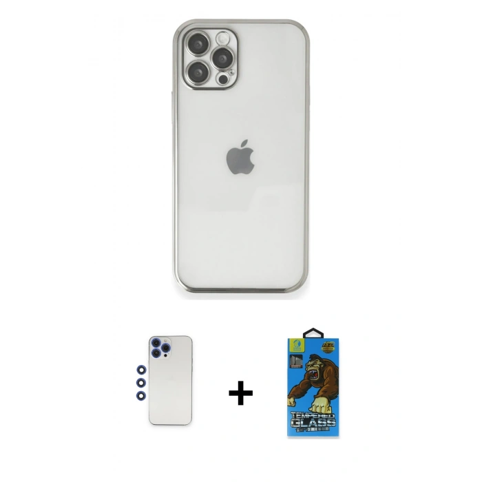 MARSİLYAN™- iPhone 12 Pro Max Kılıf Vadi Minimal - Siyah 18D Cam Ekran Koruyucu + Shine Kamera Lens - LT