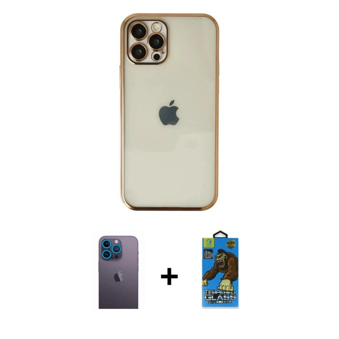 MARSİLYAN™- iPhone 12 Pro Max Kılıf Vadi Minimal - Siyah 18D Cam Ekran Koruyucu + Neon Fosforlu Kamera Lens - MI