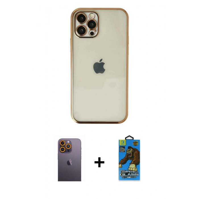 MARSİLYAN™- iPhone 12 Pro Max Kılıf Vadi Minimal - Siyah 18D Cam Ekran Koruyucu + Neon Fosforlu Kamera Lens - SI