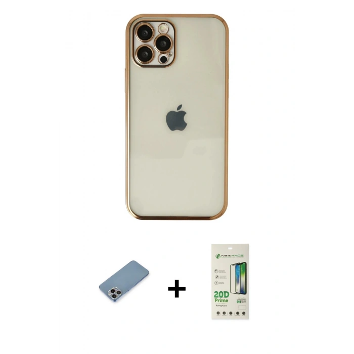 MARSİLYAN™- iPhone 12 Pro Max Kılıf Vadi Minimal - Siyah 20D Premium Cam Ekran Koruyucu + Shine Kamera Lens Koruma Cam - GI