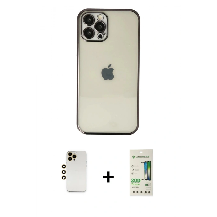 MARSİLYAN™- iPhone 12 Pro Max Kılıf Vadi Minimal - Siyah 20D Premium Cam Ekran Koruyucu + Shine Kamera Lens - GD