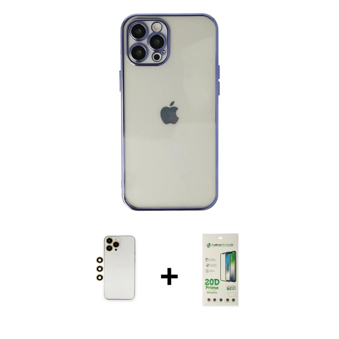 MARSİLYAN™- iPhone 12 Pro Max Kılıf Vadi Minimal - Siyah 20D Premium Cam Ekran Koruyucu + Shine Kamera Lens - GD