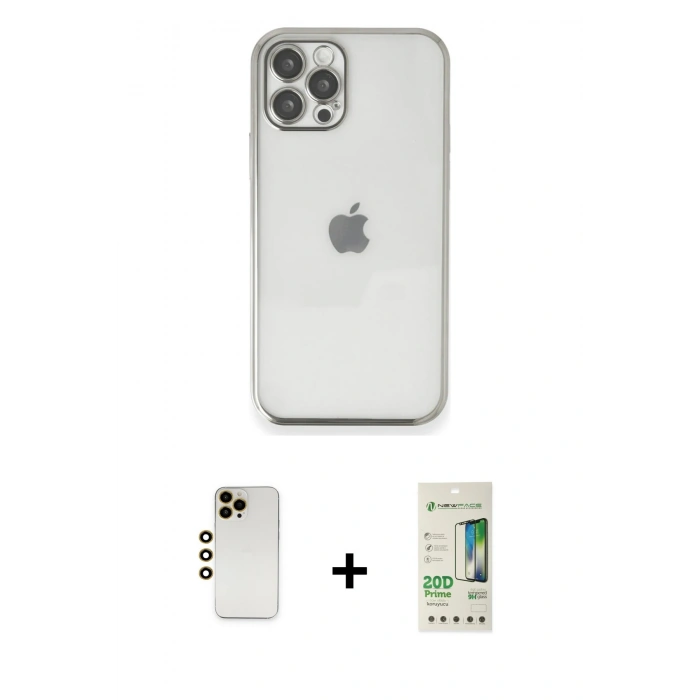 MARSİLYAN™- iPhone 12 Pro Max Kılıf Vadi Minimal - Siyah 20D Premium Cam Ekran Koruyucu + Shine Kamera Lens - GD