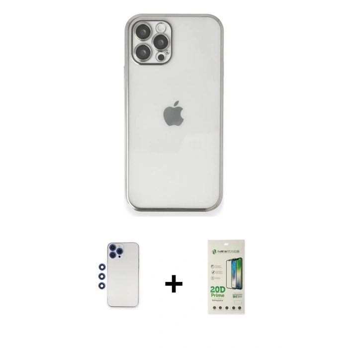 MARSİLYAN™- iPhone 12 Pro Max Kılıf Vadi Minimal - Siyah 20D Premium Cam Ekran Koruyucu + Shine Kamera Lens - LT