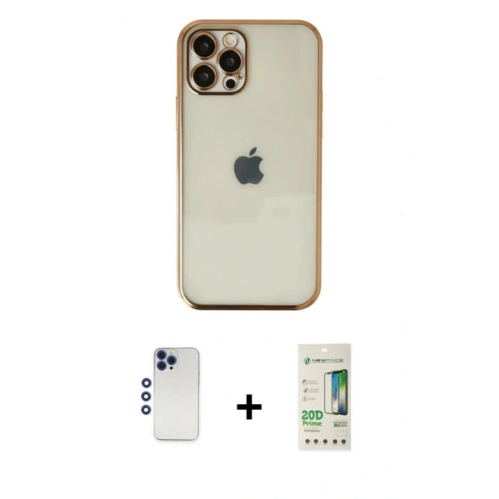 MARSİLYAN™- iPhone 12 Pro Max Kılıf Vadi Minimal - Siyah 20D Premium Cam Ekran Koruyucu + Shine Kamera Lens - LT
