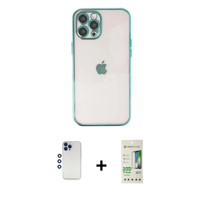 MARSİLYAN™- iPhone 12 Pro Max Kılıf Vadi Minimal - Siyah 20D Premium Cam Ekran Koruyucu + Shine Kamera Lens - LT