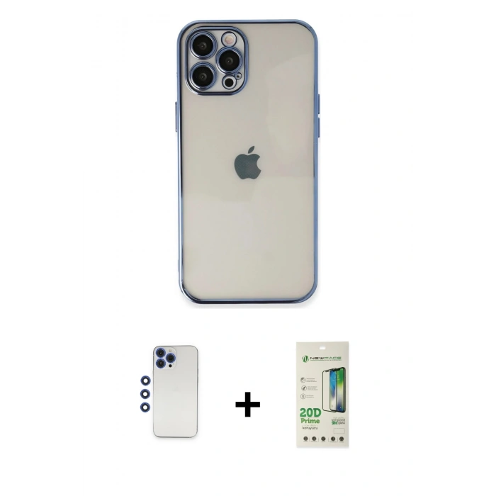 MARSİLYAN™- iPhone 12 Pro Max Kılıf Vadi Minimal - Siyah 20D Premium Cam Ekran Koruyucu + Shine Kamera Lens - LT