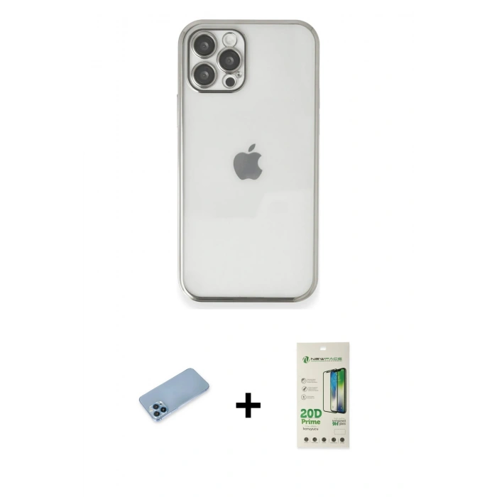MARSİLYAN™- iPhone 12 Pro Max Kılıf Vadi Minimal - Siyah 20D Premium Cam Ekran Koruyucu + Mavi Shine Kamera Lens Koruma Cam