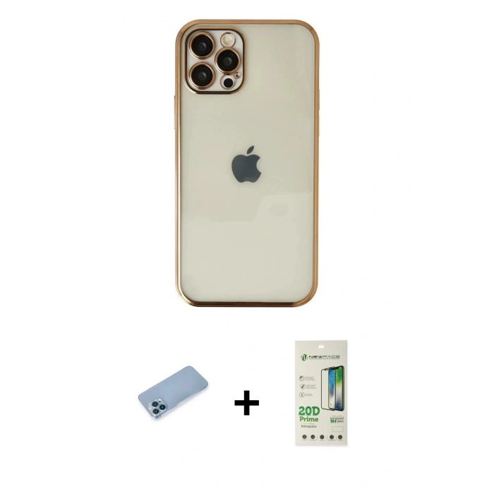 MARSİLYAN™- iPhone 12 Pro Max Kılıf Vadi Minimal - Siyah 20D Premium Cam Ekran Koruyucu + Mavi Shine Kamera Lens Koruma Cam