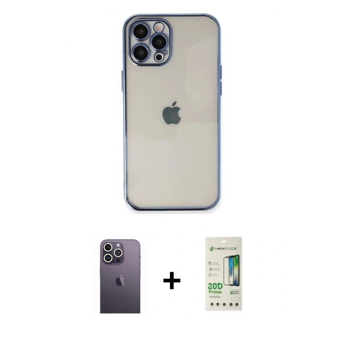 MARSİLYAN™- iPhone 12 Pro Max Kılıf Vadi Minimal - Siyah 20D Premium Cam Ekran Koruyucu + Neon Fosforlu Kamera Lens - BZ