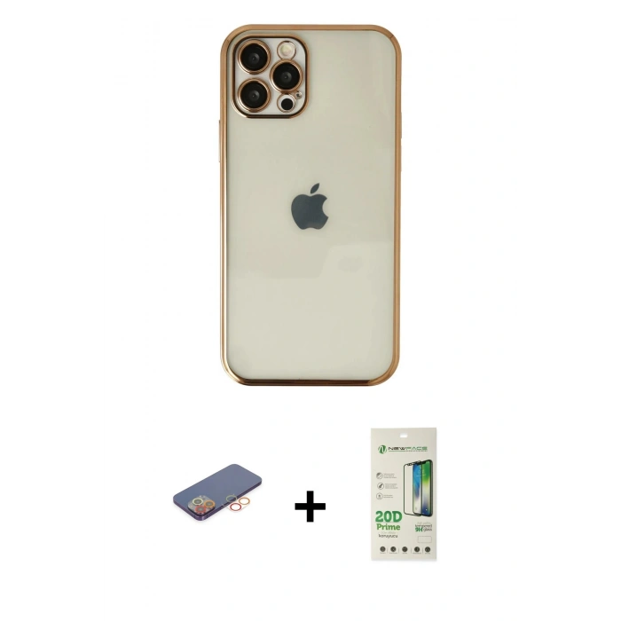 MARSİLYAN™- iPhone 12 Pro Max Kılıf Vadi Minimal - Siyah 20D Premium Cam Ekran Koruyucu + Renkli Kamera Lens Koruma Cam - TU