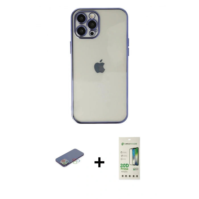 MARSİLYAN™- iPhone 12 Pro Max Kılıf Vadi Minimal - Siyah 20D Premium Cam Ekran Koruyucu + Renkli Kamera Lens Koruma Cam - MI
