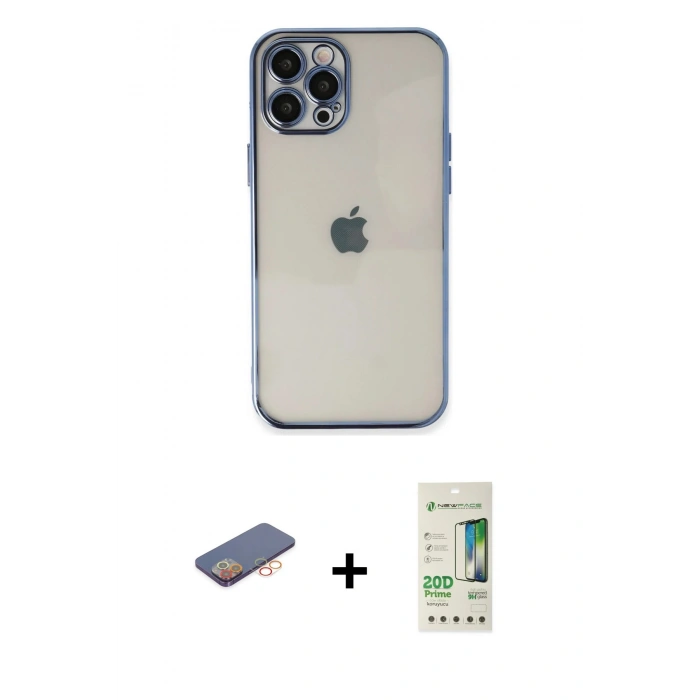 MARSİLYAN™- iPhone 12 Pro Max Kılıf Vadi Minimal - Siyah 20D Premium Cam Ekran Koruyucu + Renkli Kamera Lens Koruma Cam - TU