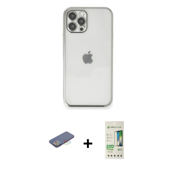 MARSİLYAN™- iPhone 12 Pro Max Kılıf Vadi Minimal - Siyah 20D Premium Cam Ekran Koruyucu + Renkli Kamera Lens Koruma Cam - MI