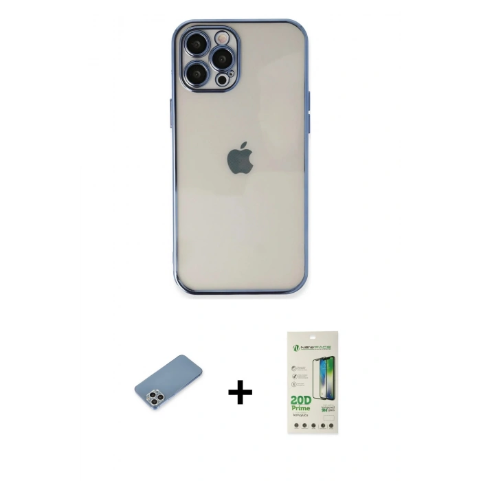 MARSİLYAN™- iPhone 12 Pro Max Kılıf Vadi Minimal - Siyah 20D Premium Cam Ekran Koruyucu + Shine Kamera Lens Koruma Cam - GS