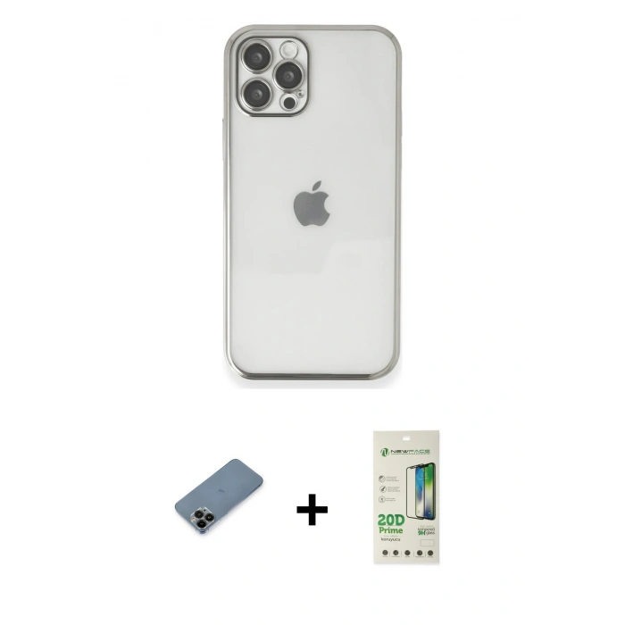 MARSİLYAN™- iPhone 12 Pro Max Kılıf Vadi Minimal - Siyah 20D Premium Cam Ekran Koruyucu + Shine Kamera Lens Koruma Cam - SH