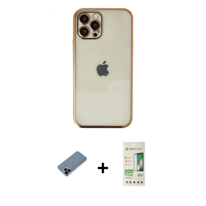 MARSİLYAN™- iPhone 12 Pro Max Kılıf Vadi Minimal - Siyah 20D Premium Cam Ekran Koruyucu + Shine Kamera Lens Koruma Cam - SH