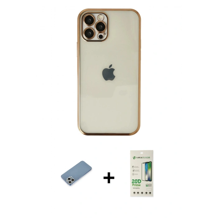 MARSİLYAN™- iPhone 12 Pro Max Kılıf Vadi Minimal - Siyah 20D Premium Cam Ekran Koruyucu + Shine Kamera Lens Koruma Cam - GS