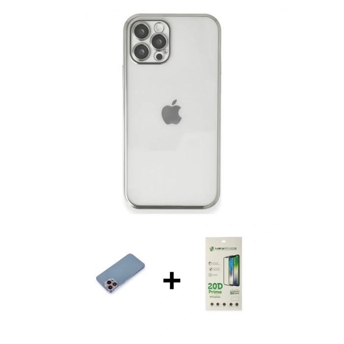 MARSİLYAN™- iPhone 12 Pro Max Kılıf Vadi Minimal - Siyah 20D Premium Cam Ekran Koruyucu + Shine Kamera Lens Koruma Cam - PE