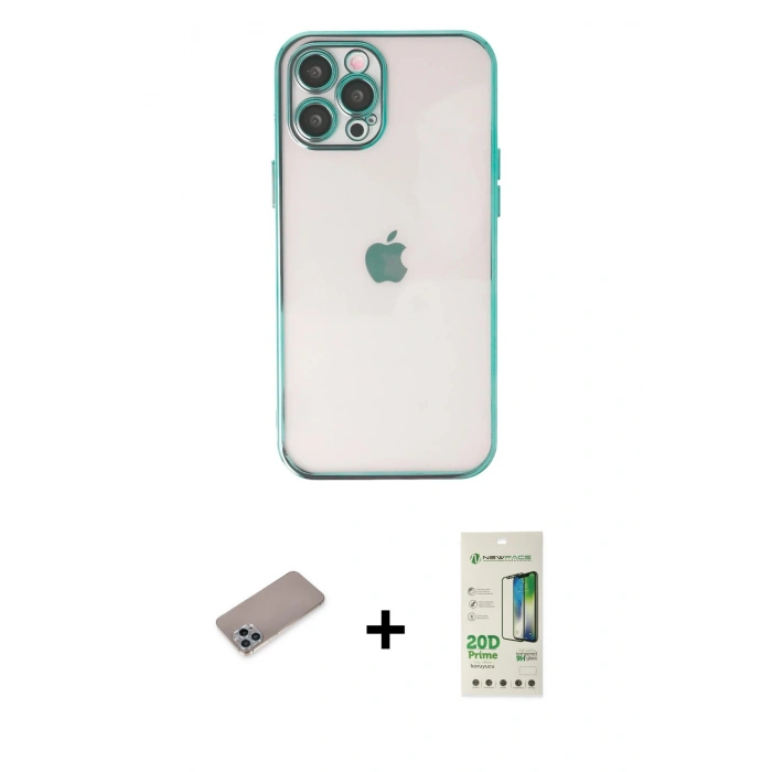 MARSİLYAN™- iPhone 12 Pro Max Kılıf Vadi Minimal - Siyah 20D Premium Cam Ekran Koruyucu + Shine Kamera Lens Koruma Cam - SABE